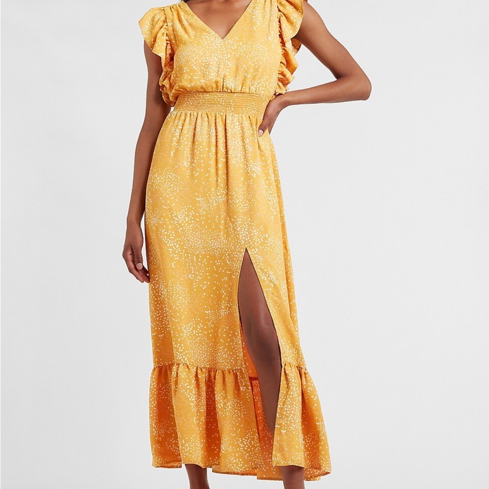 Express Yellow Ruffle Dress Medium